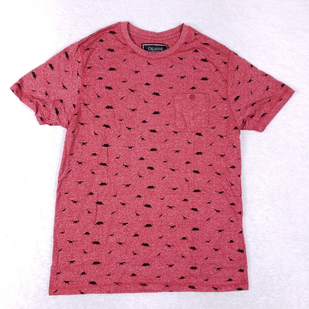 Creative Destruction Pocket T Shirt‎ XL Red Dinosaur All Over Print Modern AOP